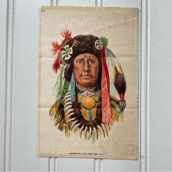 1910 TOKIO CIGARETTES Native American INDIAN CHIEFS SILKS Set Of 2 Antique Art - Picture 3 of 11